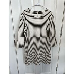 J. Crew Women's White Black Striped Pattern 3/4 Sleeve Mini Dress Sz L Nautical